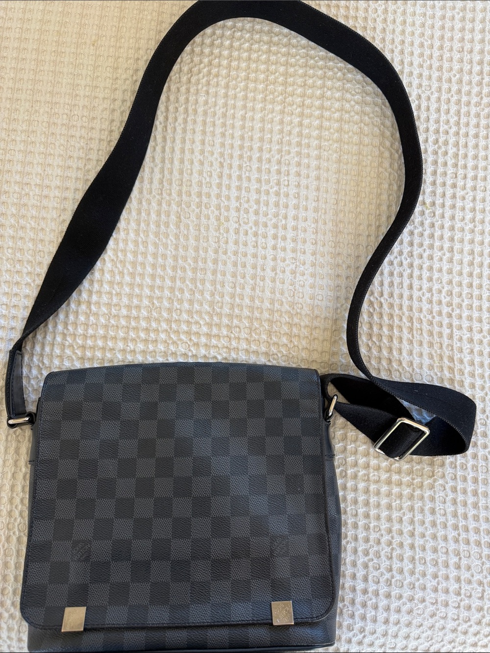 Louis Vuitton black unisex Damier Graphite District messenger bag